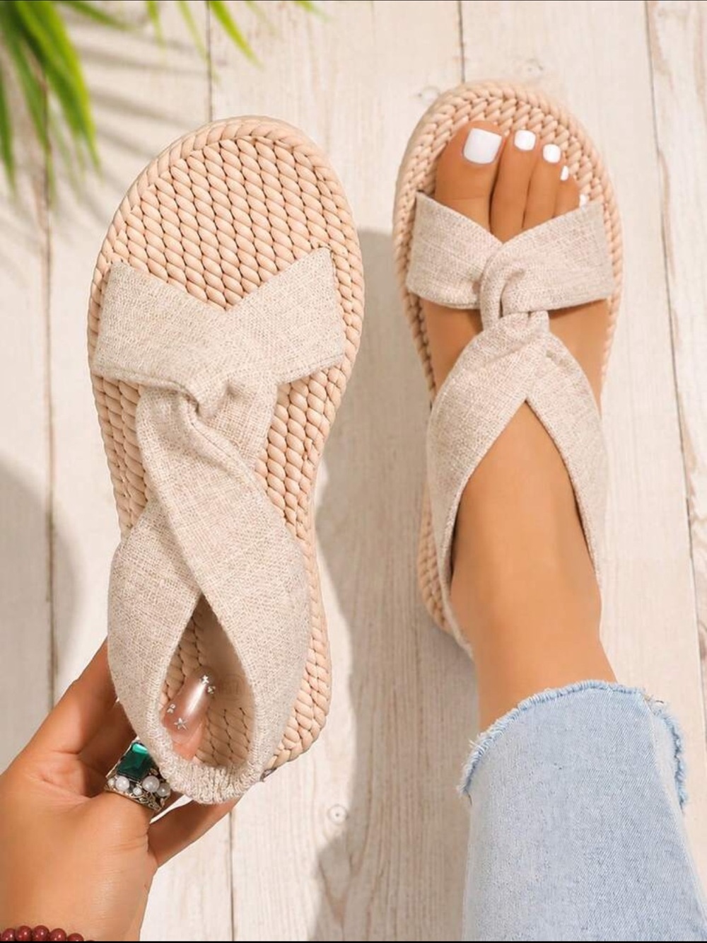 NWT SHEIN Women's Knotted Linen Slide Sandals - Beige - Size 8